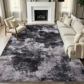 8x10 Area Rugs for Living Room, Large Abstract Rug Machine Washable Neutral Rug for Bedroom,Soft Low Pile Non Slip,Indoor Carpet for Dining Room Farmhouse Nursery Room Modern Office-Black in Saudi Arabia