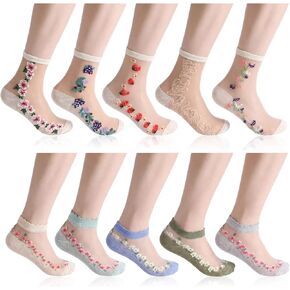 10 Pairs Sheer Floral Socks - Summer Thin Sheer Socks with Designs, Cute Transparent Stocking for Women in Saudi Arabia