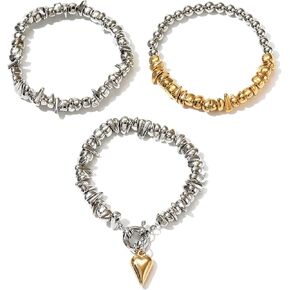 Silver Beaded Bracelets Set for Women Dainty Baroque Pearl Ball Bead Stretch Bracelets Adjustable Vintage Stackable Bracelet Silver Stackable Jewelry Set for Women in Saudi Arabia