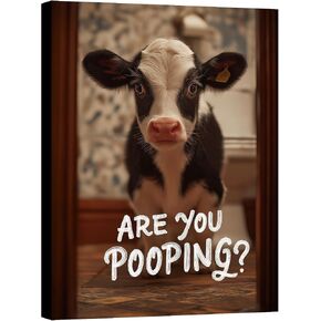 Halioyo Highland Cow Bathroom Decor, Funny Are You Pooping Cow Canvas Wall Art, Humorous Cattle Canvas Artwork for Powder Room Restroom Toilet, Ready to Hang Washroom Decor - 12 x 16 Inch in Saudi Arabia