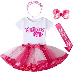 Birthday Girl Outfit Includes Girls Birthday Shirt Tutu Skirt Set with Headband Hair Bow & Sash 2-8Years in Saudi Arabia