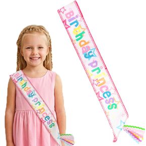 AHONEY Birthday Princess Sash for Girls - Pink Rainbow Satin Sash for Kids Princess Birthday Party, Photoshoot & Princess Themed Decorations Celebrations in Saudi Arabia