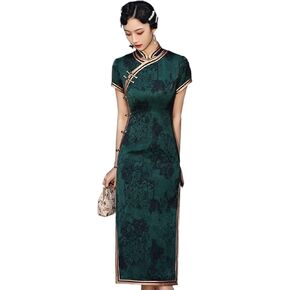 Chinese Vintage Cheongsam Dark Green Improved Retro Republican Elegant Slim Long Dress Qipao Traditional Clothing For Women in Saudi Arabia