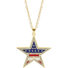 USA Patriotic Pendant Necklace 4th of July Red White Blue Zircon Charm Necklace Enamel Gold Plated Independence Day Jewelry for Women Independence Memorial Day Party Gifts in Saudi Arabia