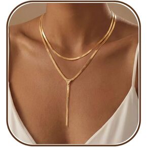Long Necklaces for Women, Dainty Gold Drop Necklace 14k Gold Plated Y Shaped Lariat Necklace Simple Gold Necklaces for Women Trendy Chunky Long Necklace Formal Wedding Prom Necklace Jewelry in Saudi Arabia