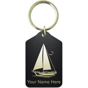 Keychain, Sailboat, Personalized Engraving Included (Black Metal) in Saudi Arabia