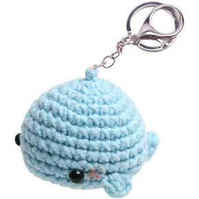 Handmade Crochet Whale Keychain, Light Blue Cartoon Character Doll Pendant, Woolen Fabric, 2.0 x 5.7 Inches, Lobster Clasp in Saudi Arabia