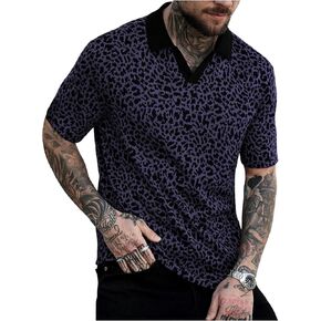 RoseSeek Men's Leopard Cheetah Collared Shirts Short Sleeve Pullover Tops Casual Golf Tops Summer Outfits in Saudi Arabia