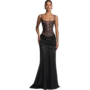 Lace Satin Prom Dresses for Women 2026 Long Tight Floral Formal Evening Gowns in Saudi Arabia