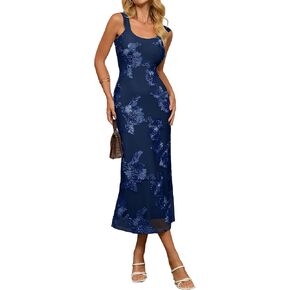 Simplee Women's Floral Wedding Guest Maxi Dress 2026 Summer Bodycon Mesh Sleeveless Flowy Formal Prom Party Long Dresses in Saudi Arabia
