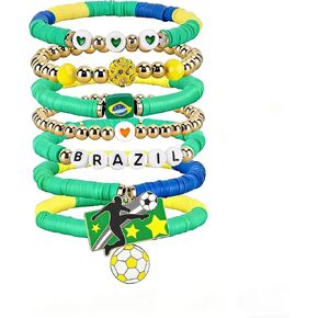 Soccer Beaded Bracelets for Women 2026 Game Day Stackable Beaded Stretch Soccer Bracelet Set 2026 Game Day World Cup Jewelry Accessories in Saudi Arabia