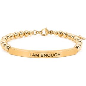 THE INSPIRATION CO. I Am Enough Bracelet – Natural Gemstone Bracelet with Adjustable Stretch Fit and Engraved Stainless Steel Bar – Made in USA in Saudi Arabia