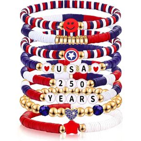CZFDHP 8PCS 250 Anniversary USA Merchandise, 250th Anniversary USA Gifts, Patriotic Jewelry for Women Men, 4th of July Bracelets, Patriotic Bracelets Set for 4th of July Accessories in Saudi Arabia