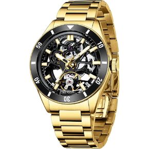 Free Focus Unique Men Watches,Automatic Mechanical Watch,Luxury Skeleton Tonneau Watches for Men with Stainless Steel Case and Black Silicon Band (Rubies Movement/5ATM Waterproof/Super_Luminous) in Saudi Arabia
