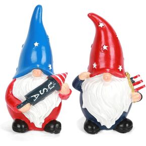 4th of July Decorations Patriotic Gnome Figurines, Set of 2 Resin Gnome Statues, Red White and Blue Memorial Day Decor for Home Outdoor Garden Tiered Tray Shelf Mantel Desk Tabletop Centerpieces in Saudi Arabia