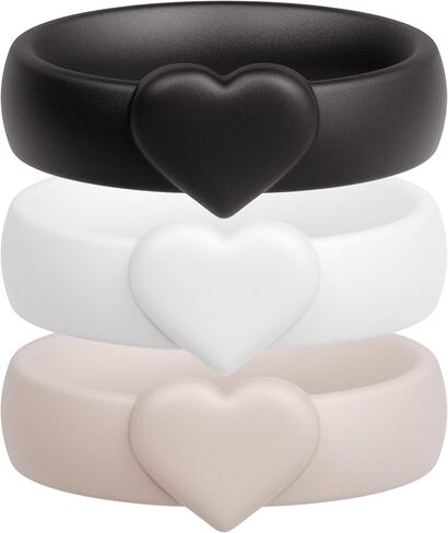 ThunderFit Silicone Rings Wedding Bands for Women, 8mm Wide, 3.4mm Thick Promise Ring with Heart Accent, Women's Rubber Engagement Bands, 1/3 Variety Multipack in Kuwait