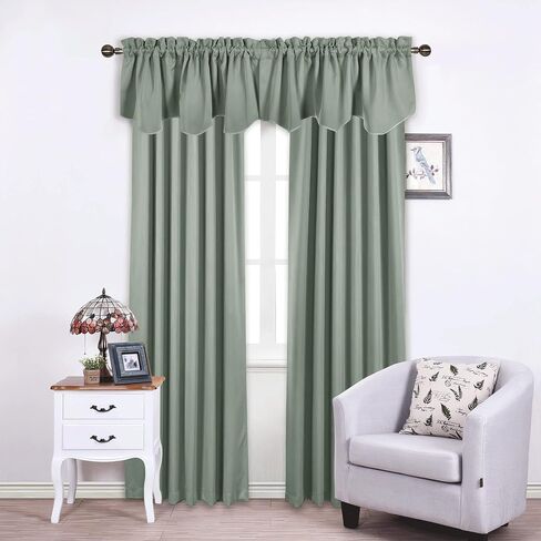 NICETOWN Valances for Windows 4 Panels for Living Room Bedroom, 52 inches by 18 inches Scalloped Rod Pocket Valance Curtain Panel for Small/Bay/Kitchen/Bathroom Window/Thanksgiving, Greyish Green in Kuwait