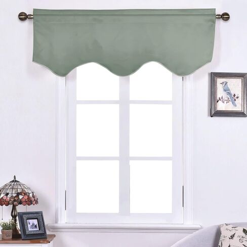 NICETOWN Valances for Windows 4 Panels for Living Room Bedroom, 52 inches by 18 inches Scalloped Rod Pocket Valance Curtain Panel for Small/Bay/Kitchen/Bathroom Window/Thanksgiving, Greyish Green in Kuwait