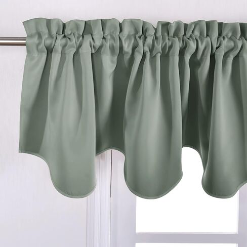 NICETOWN Valances for Windows 4 Panels for Living Room Bedroom, 52 inches by 18 inches Scalloped Rod Pocket Valance Curtain Panel for Small/Bay/Kitchen/Bathroom Window/Thanksgiving, Greyish Green in Kuwait