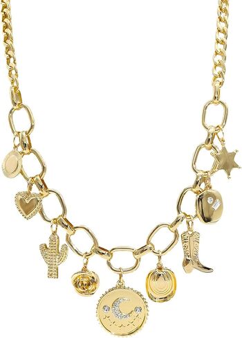 We We Chunky Antique Heart Charm Necklace for women Vintage Sun Stars Hearts Sea shell Starfish Beachy Boho Layers Charms Necklaces in Saudi Arabia