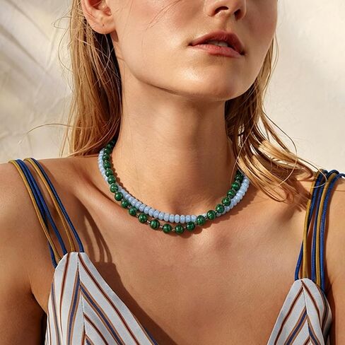 Beaded Gemstone Necklaces for Women Boho Natural Stone Baed Choker Necklaces Colorful Handmade Jewelry Gifts for Summer Vacation Beach in Saudi Arabia