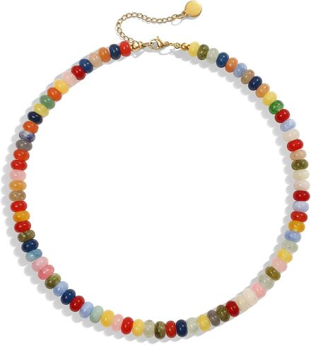 Beaded Gemstone Necklaces for Women Boho Natural Stone Baed Choker Necklaces Colorful Handmade Jewelry Gifts for Summer Vacation Beach in Saudi Arabia