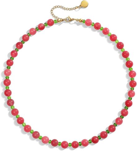 Beaded Gemstone Necklaces for Women Boho Natural Stone Baed Choker Necklaces Colorful Handmade Jewelry Gifts for Summer Vacation Beach in Saudi Arabia