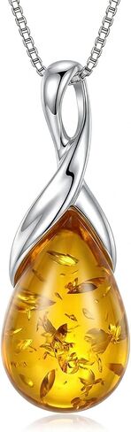 Natural Baltic Amber Pendant Necklace for Women 925 Sterling Silver Pear Teardrop Gemstone Birthstone Amber Jewelry for Her in Saudi Arabia