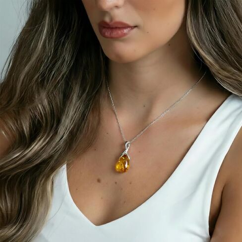 Natural Baltic Amber Pendant Necklace for Women 925 Sterling Silver Pear Teardrop Gemstone Birthstone Amber Jewelry for Her in Saudi Arabia