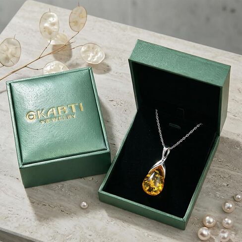 Natural Baltic Amber Pendant Necklace for Women 925 Sterling Silver Pear Teardrop Gemstone Birthstone Amber Jewelry for Her in Saudi Arabia