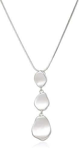 14K Gold Plated Graduated Organic Pebble Pendant Necklace For Women, High Polish Tiered Pendant Snake Chain Long Sweater Chain Fashion Jewelry Gifts in Kuwait