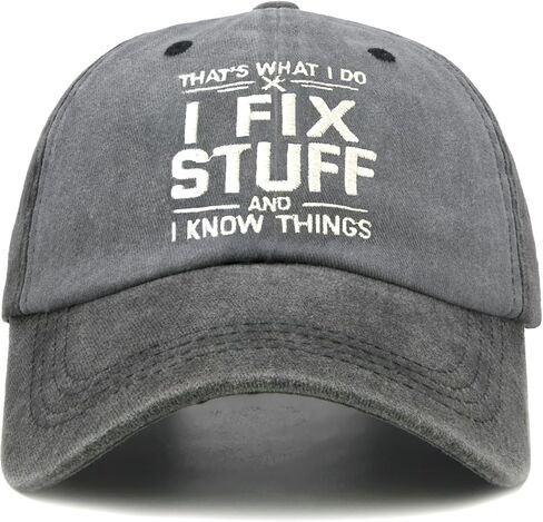 قبعة I Fix Stuff and I Know Things للرجال، هدايا ميكانيكية للأب والزوج، قبعة بيسبول كلاسيكية مطرزة قابلة للتعديل باللون الأسود in Kuwait