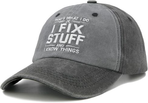 قبعة I Fix Stuff and I Know Things للرجال، هدايا ميكانيكية للأب والزوج، قبعة بيسبول كلاسيكية مطرزة قابلة للتعديل باللون الأسود in Kuwait