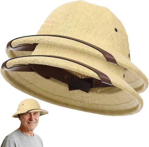 2 Pcs Pith Helmet Hat for Men, Adjustable Straw Sun Hats, Breathable Adult British Safari Explorer Hat for Outdoor Adventuring, Fishing, Hiking, Gardening in Saudi Arabia