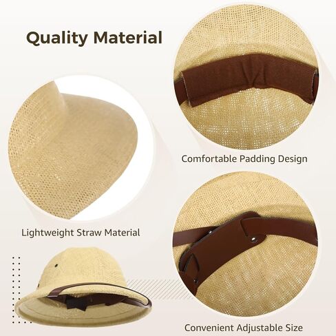 2 Pcs Pith Helmet Hat for Men, Adjustable Straw Sun Hats, Breathable Adult British Safari Explorer Hat for Outdoor Adventuring, Fishing, Hiking, Gardening in Saudi Arabia