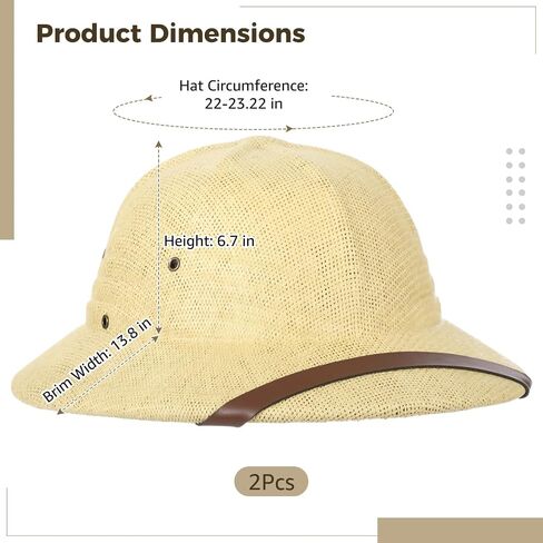 2 Pcs Pith Helmet Hat for Men, Adjustable Straw Sun Hats, Breathable Adult British Safari Explorer Hat for Outdoor Adventuring, Fishing, Hiking, Gardening in Saudi Arabia