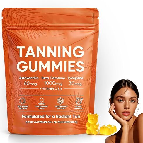2026 New Skin Tanning Gummies for Women, Astaxanthin, Beta Carotene & Lycopene Blend with Vitamins C & E, Radiant Healthy Skin, Sour Watermelon Flavor, Vegan & Sugar-Free, 60 Count. in Saudi Arabia