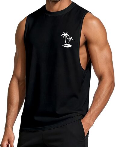Mens Tank Tops Beach Summer Sleeveless Shirts Graphic Palm Tree Casual Tees Cotton Muscle Gym Tank Tops in Saudi Arabia