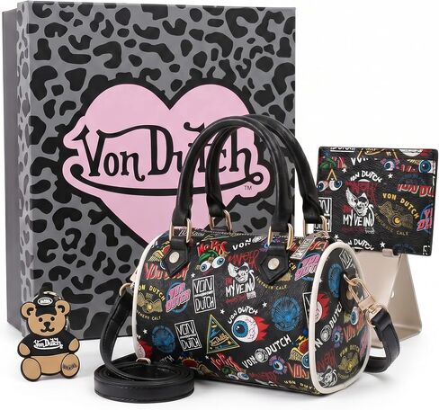 Von Dutch Mini Bowling Bag Purse Gift Set for Women, Vegan Leather Purse and Wallet Set, Bag Charms in Saudi Arabia