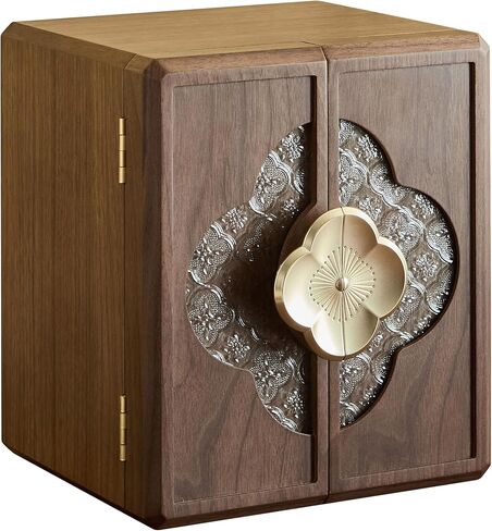 Double Door Jewelry Organizer, 5 Tiers Walnut Wood Jewelry Box with Begonia Flower Metal Handle, Large Storage Organizer for Women | 9.07" in Saudi Arabia