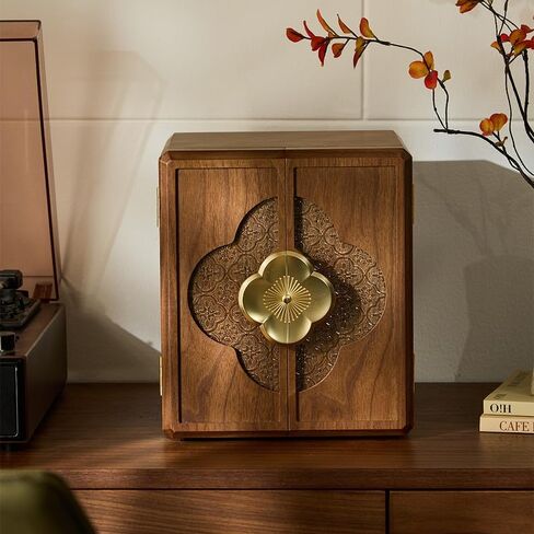 Double Door Jewelry Organizer, 5 Tiers Walnut Wood Jewelry Box with Begonia Flower Metal Handle, Large Storage Organizer for Women | 9.07" in Saudi Arabia
