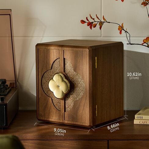 Double Door Jewelry Organizer, 5 Tiers Walnut Wood Jewelry Box with Begonia Flower Metal Handle, Large Storage Organizer for Women | 9.07" in Saudi Arabia