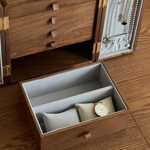 Double Door Jewelry Organizer, 5 Tiers Walnut Wood Jewelry Box with Begonia Flower Metal Handle, Large Storage Organizer for Women | 9.07" in Saudi Arabia