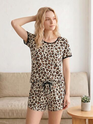 VENTELAN Womens Short Sleeve Pajama 2 Piece Soft Lounge Sets Casual Crewneck Sleepwear PJS in Saudi Arabia