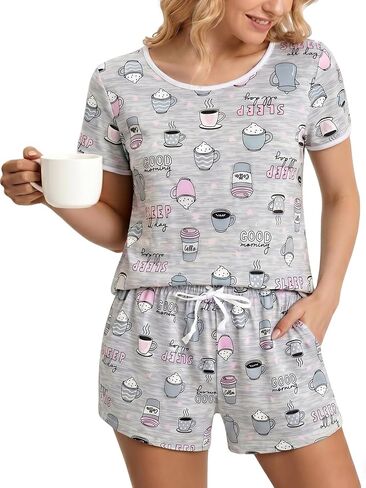 VENTELAN Womens Short Sleeve Pajama 2 Piece Soft Lounge Sets Casual Crewneck Sleepwear PJS in Saudi Arabia