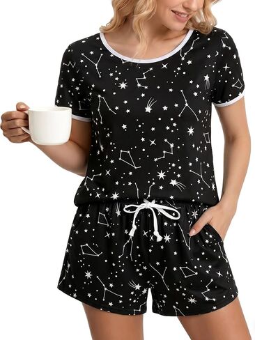VENTELAN Womens Short Sleeve Pajama 2 Piece Soft Lounge Sets Casual Crewneck Sleepwear PJS in Saudi Arabia