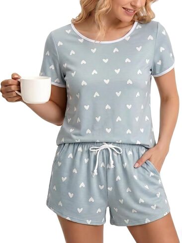 VENTELAN Womens Short Sleeve Pajama 2 Piece Soft Lounge Sets Casual Crewneck Sleepwear PJS in Saudi Arabia