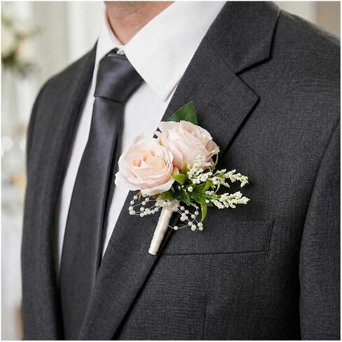 Wedding Flower Boutonniere Suit Decoration for Groom Bride Groomsmen Bridesmaids for Wedding Ceremony Anniversary Dinner Party (White) in Saudi Arabia