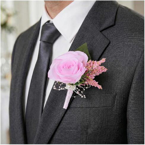 Wedding Flower Boutonniere Suit Decoration for Groom Bride Groomsmen Bridesmaids for Wedding Ceremony Anniversary Dinner Party (White) in Saudi Arabia