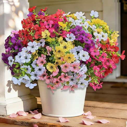 24 Bundles Artificial Flowers for Outdoors, UV Resistant No Fade Fake Flowers for Outdoor Planters, Spring Faux Flowers for Garden, Porch, Window Box, Indoor Outdoor Decor (6 Mixed Colors) in Saudi Arabia